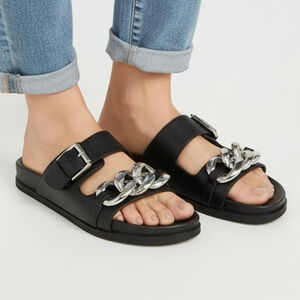 MARC FISHER Black Leather Fresno Slide Sandal Size 8M